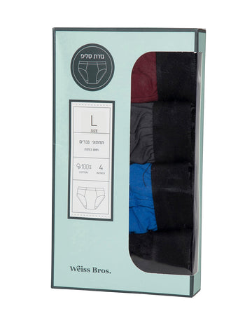 תחתון גבר סליפ100% כותנה גומי חיצוני - 4 במארז.