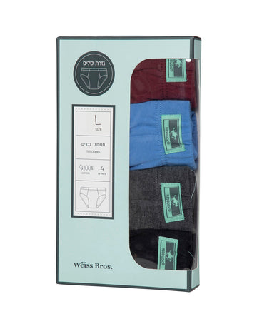 תחתון גבר סליפ100% כותנה גומי פנימי - 4 במארז.