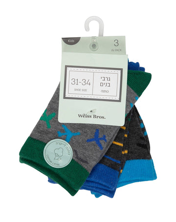 גרבי בנים כותנה לייקרה - 3 זוגות.