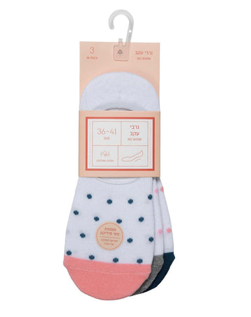 עקביות נשים נוחות במיוחד No Show, 3 זוגות צבעוניים עם פסי סיליקון לאחיזה מושלמת.