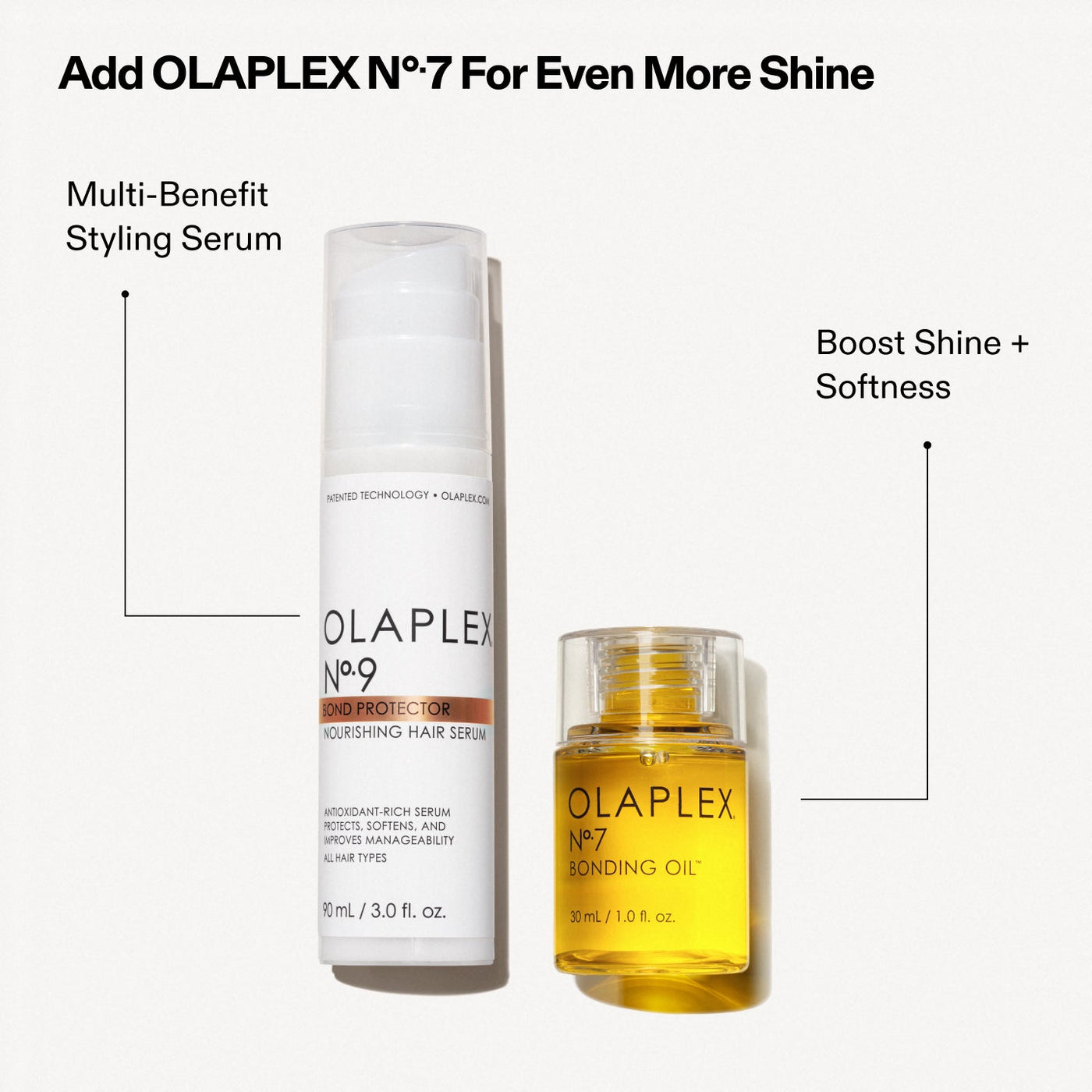OLAPLEX Nº.9 | אולפלקס מספר 9 סרום מגן ומזין ללא שטיפה וסיליקונים להגנה מחום עד 232°C, נטרול חשמל סטטי ומראה סאטן (90 מ"ל)