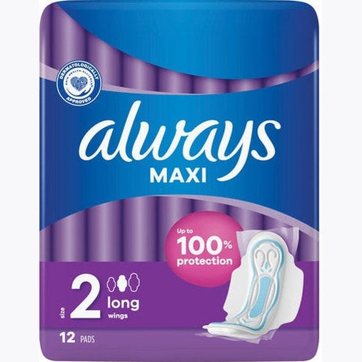 אולוויז מקסי לונג פלוס - תחבושות היגייניות עם כנפיים, 12 יח'