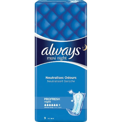 Always Maxi Night תחבושות היגייניות ללא כנפיים - 9 יח'
