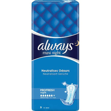 Always Maxi Night תחבושות היגייניות ללא כנפיים - 9 יח'