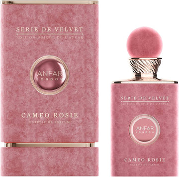 בקבוק בושם יוקרתי Anfar London Cameo Rose לאישה בעיצוב ורוד אצילי וזהב, המקרין נשיות מעודנת, רעננות של ורדים וסטייל של בישום נישה ערבי עילית