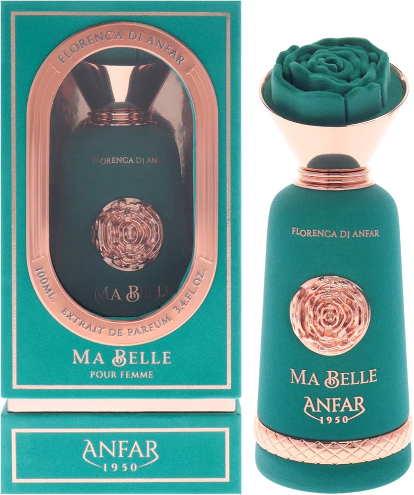 בקבוק בושם יוקרתי Anfar Ma Belle לאישה בעיצוב אצילי וזוהר, המקרין מתיקות מהפנטת, נשיות קורנת וסטייל של בישום נישה ערבי עילית