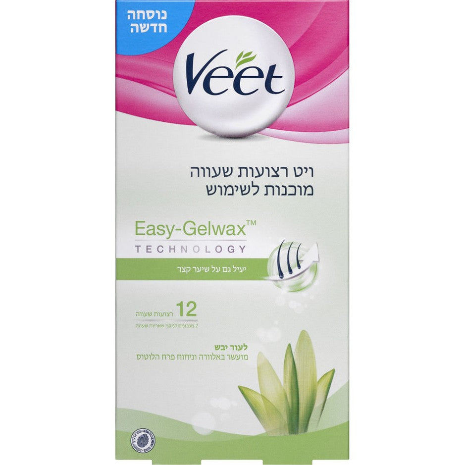 ויט Veet רצועות שעווה מוכנות לשימוש לעור יבש מועשרות באלוורה ובניחוח פרח הלוטוס 12 יחידות
