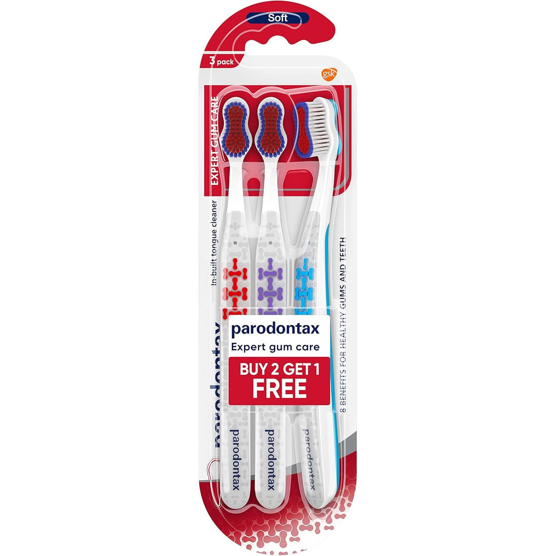 מארז שלישיית מברשות שיניים ידניות Expert Gum Care לשמירה על החניכיים והסרת פלאק בצבע לבן מבית Parodontax פרודונטקס