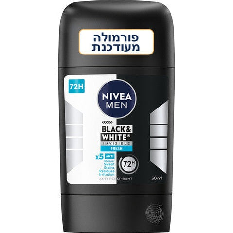 דאודורנט סטיק ניוואה מן בלאק אנד וייט אינביזיבל למניעת כתמים לבנים וצהובים על הבגדים