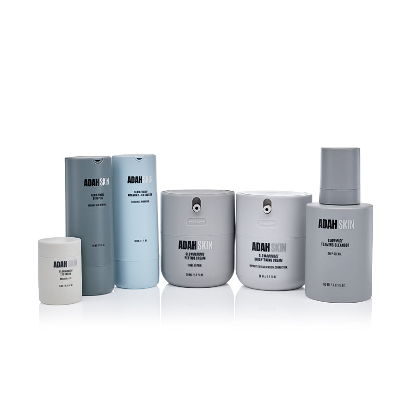 קיט טיפוח מלא Glow Collection של ADAH Skin הכולל 6 מוצרי יוקרה לניקוי והארת העור