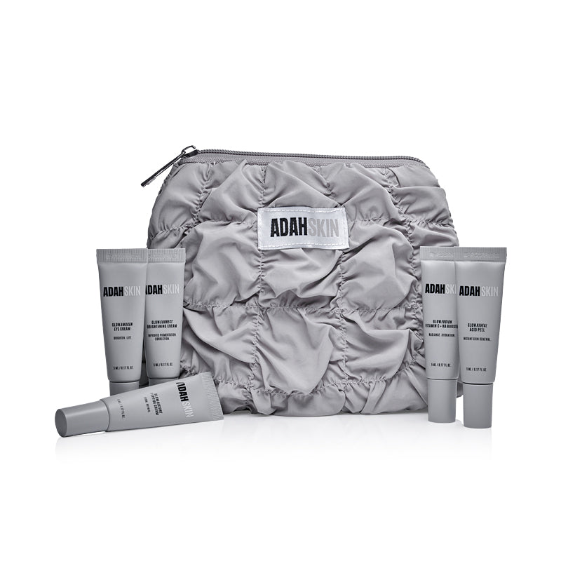 מארז טיפוח יוקרתי ADAH SKIN בגודל מיוחד לנסיעות הכולל 5 מוצרי דגל בתיק אלגנטי