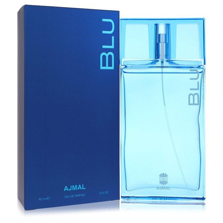 בקבוק בושם כחול ויוקרתי Ajmal Blu בעיצוב אצילי המקרין רעננות ימית, חופש אוקיינוסי וסטייל גברי מודרני
