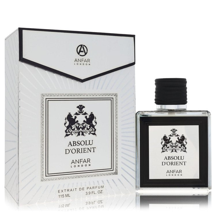 בקבוק בושם יוקרתי Anfar London Absolu D'orient לגבר בעיצוב זהוב ואצילי, המקרין עוצמה מזרחית, עומק של עוד וענבר וסטייל של בישום נישה ערבי עילית