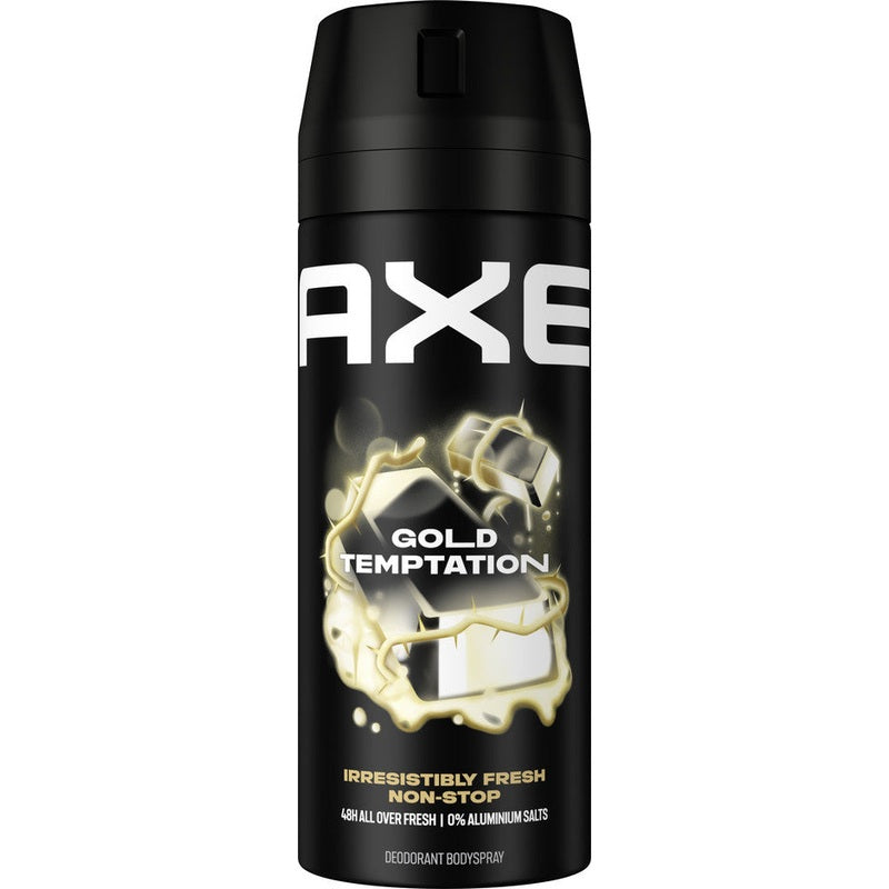 דאודורנט ספריי גוף אקס גולד טמפטיישן AXE Gold Temptation לגבר ללא מלחי אלומיניום הגנה 48 שעות 150 מ"ל