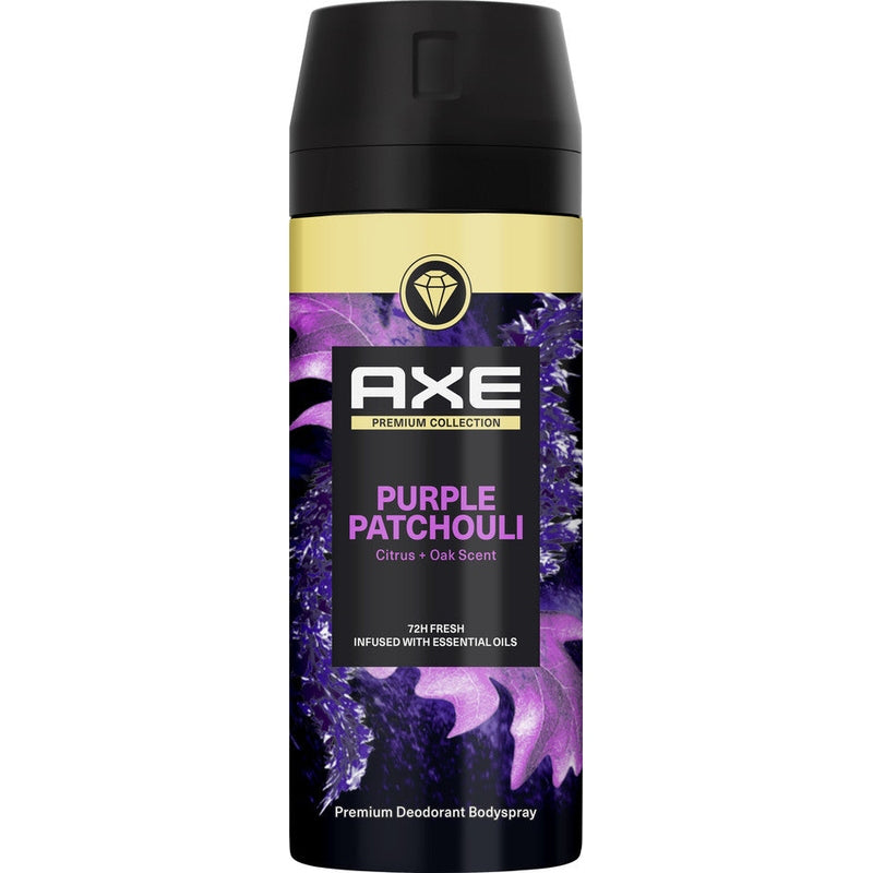 דאודורנט ספריי גוף אקס פרימיום פרפל פצ'ולי AXE Purple Patchouli ניחוח יוקרתי והגנה ל-72 שעות 150 מ"ל
