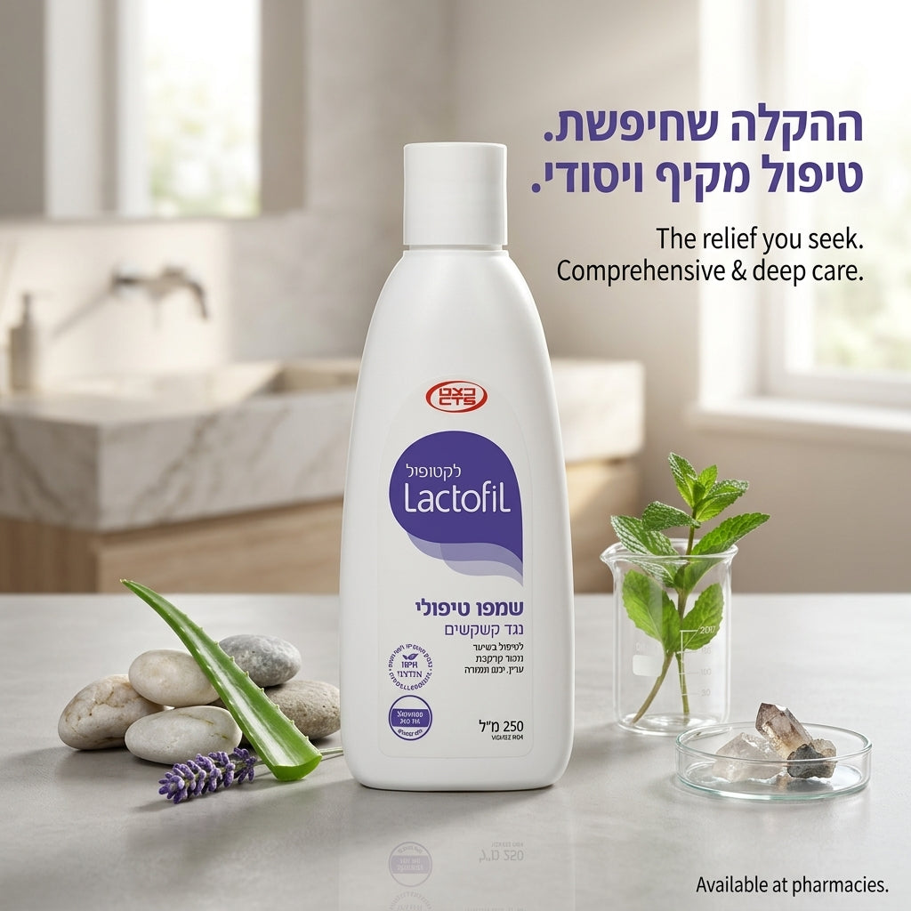לקטופיל שמפו טיפולי נגד קשקשים לקרקפת רגישה, יבשה ומגורה LACTOFIL ANTI-DANDRUFF SHAMPOO | נוסחה דרמוקוסמטית מחקרית 250 מ"ל