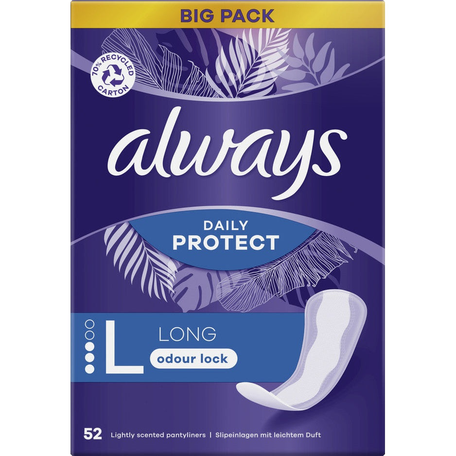 מגיני תחתון אולוויז אקסטרה פרוטקט לארג' Always Extra Protect Large אריזה גדולה 52 יחידות להגנה מוגברת ונטרול ריחות
