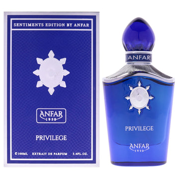 בקבוק בושם יוקרתי Anfar Privilege לגבר בעיצוב אצילי ומודרני, המקרין עוצמה גברית, יוקרה מאופקת וסטייל של בישום נישה ערבי עילית
