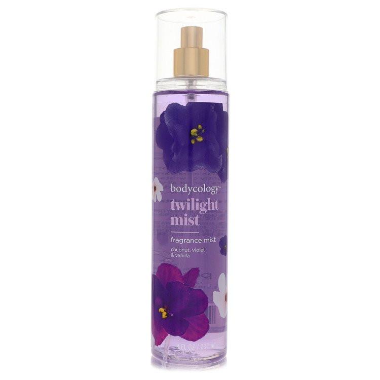 מיסט גוף Bodycology Twilight Mist בניחוח עשיר וחמים של וניל, סחלב וקוקוס באריזה סגולה יוקרתית ומנצנצת