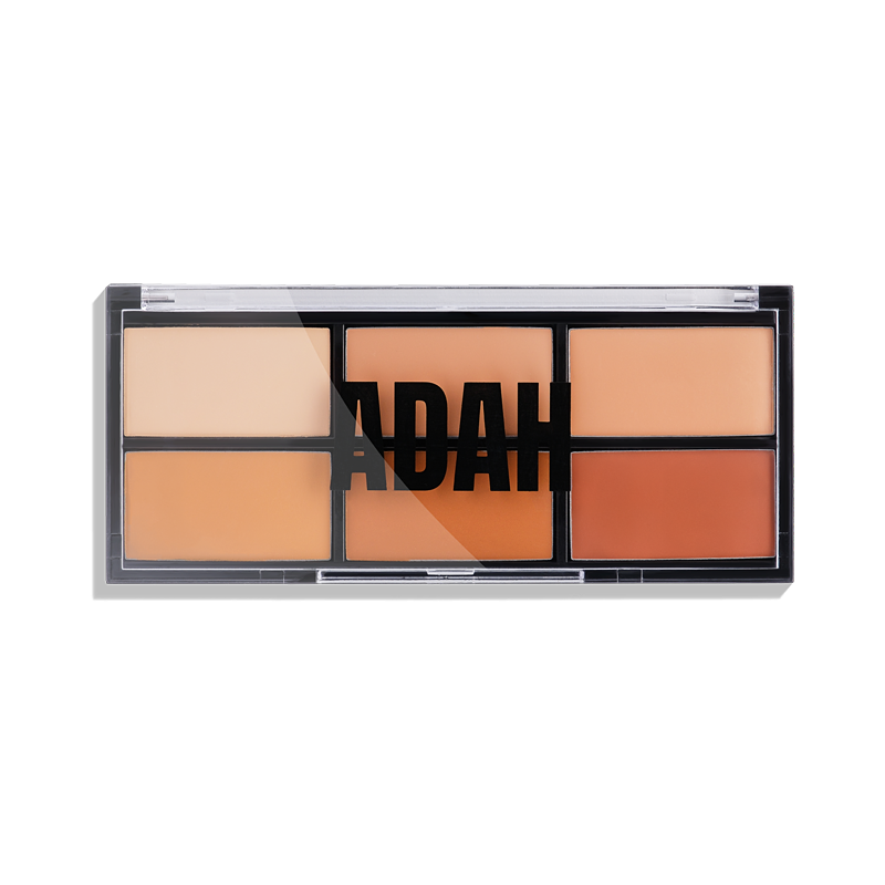 פלטת קונטור מקצועית של עדה לזורגן המכילה 6 גווני מייקאפ במרקם קטיפתי לפיסול הפנים, כיסוי כהויות ונטרול אדמומיות בגימור מלא ואחיד