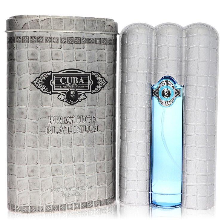 בושם לגבר קובה פרסטיז' פלטינום Cuba Prestige Platinum Eau de Toilette בבקבוק סיגר כסוף ומלוטש