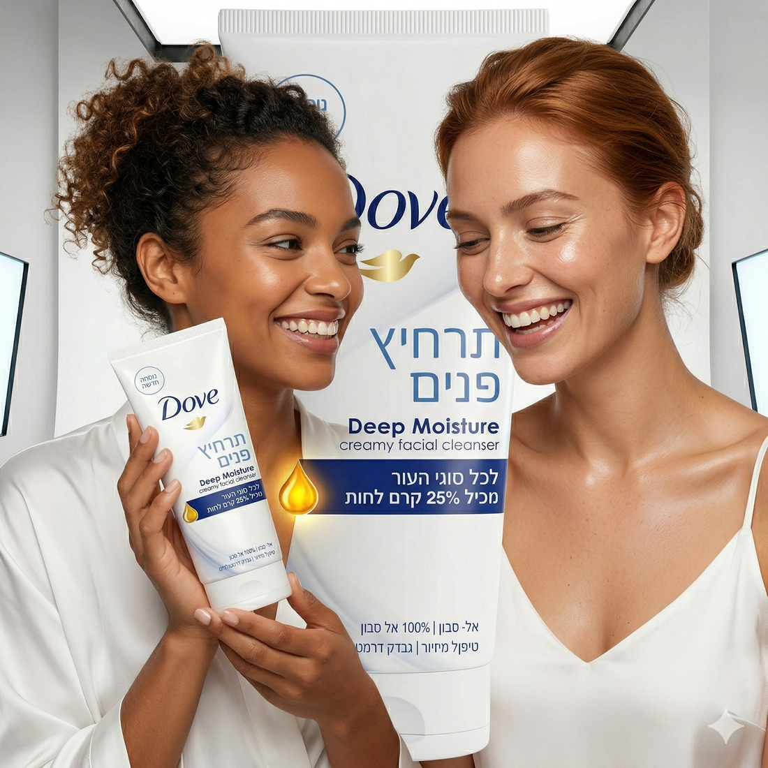 תרחיץ פנים דאב Dove לכל סוגי העור עם 25% קרם לחות לניקוי עדין והסרת איפור 180 מ"ל