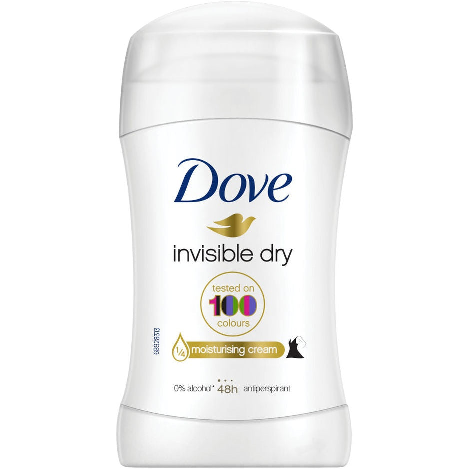 דאב דאודורנט סטיק אינוויזיבל דריי ללא סימנים לבנים על 100 צבעים עם 25% קרם לחות להגנה של 48 שעות Dove Invisible Dry Stick