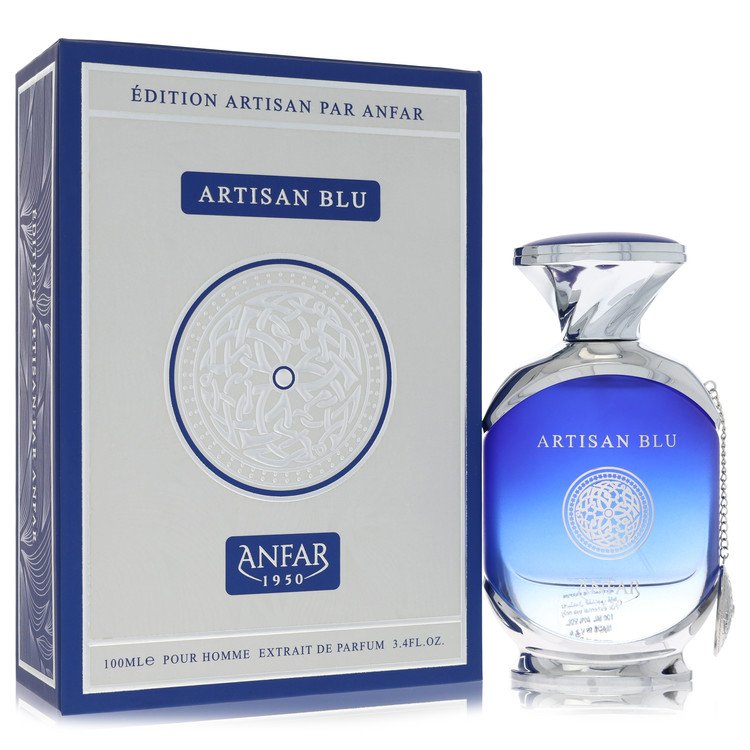 בקבוק בושם יוקרתי Anfar Artisan Blu לגבר בעיצוב כחול אצילי, המקרין רעננות ימית, אנרגיה גברית וסטייל של בישום נישה ערבי עילית