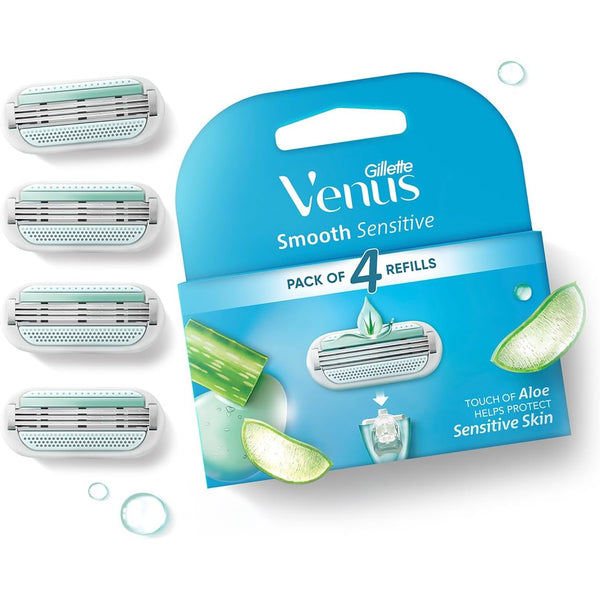 רביעיית סכיני גילוח Gillette Venus ג'ילט ונוס עם פס גלישה מועשר באלוורה וויטמין E לשימוש יומיומי