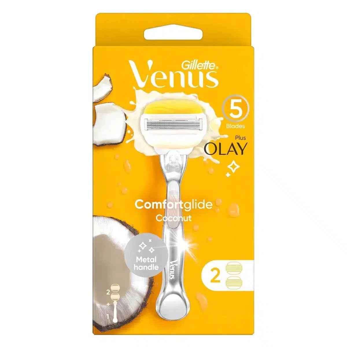 מכשיר גילוח Gillette Venus ComfortGlide Coconut ונוס קוקוס עם 5 להבים ופסי לחות מובנים עם חמאת קוקוס