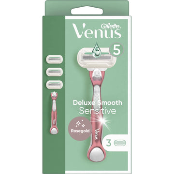 מכשיר גילוח Gillette Venus Platinum ונוס פלטינום מארז ידית מתכת יוקרתית ו-3 סכיני גילוח עם 5 להבים