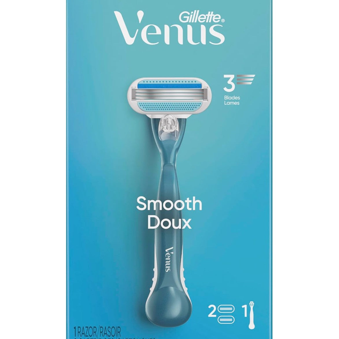 מכשיר גילוח Gillette Venus Smooth ונוס סמוט ידית ארגונומית ושני ראשי גילוח עם 3 להבים ופסי הגנה
