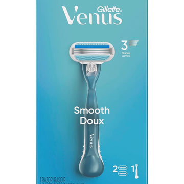 מכשיר גילוח Gillette Venus Smooth ונוס סמוט ידית ארגונומית ושני ראשי גילוח עם 3 להבים ופסי הגנה