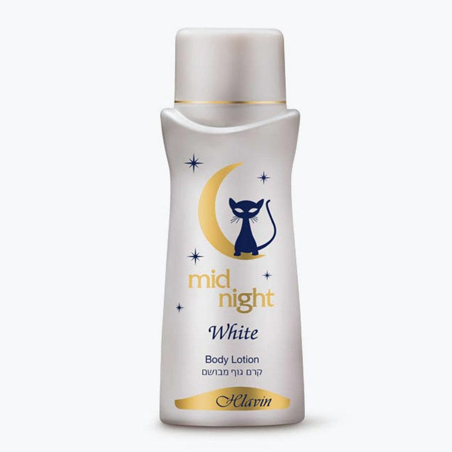 קרם גוף ללילה Midnight White מידנייט ווייט מבית Helavin חלאבין להזנה ושיקום העור בעיצוב כחול זהב 275 מ"ל