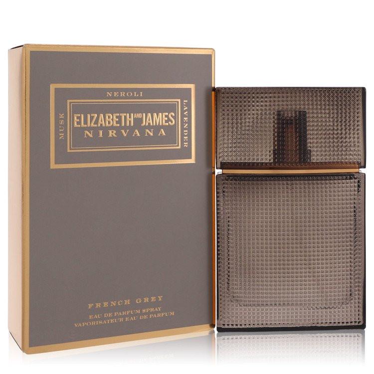 בושם Elizabeth and James Nirvana French Grey Eau de Parfum בבקבוק אפור טקסטורלי אצילי המקרין יוקרה מינימליסטית