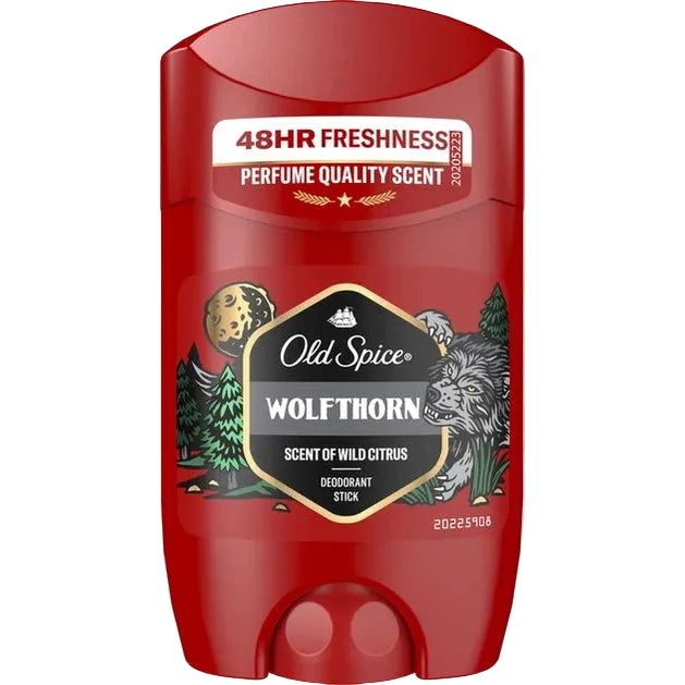 דאודורנט סטיק אולד ספייס וולפת'ורן Old Spice Wolfthorn ללא מלחי אלומיניום בניחוח פראי ורענן 50 מ"ל