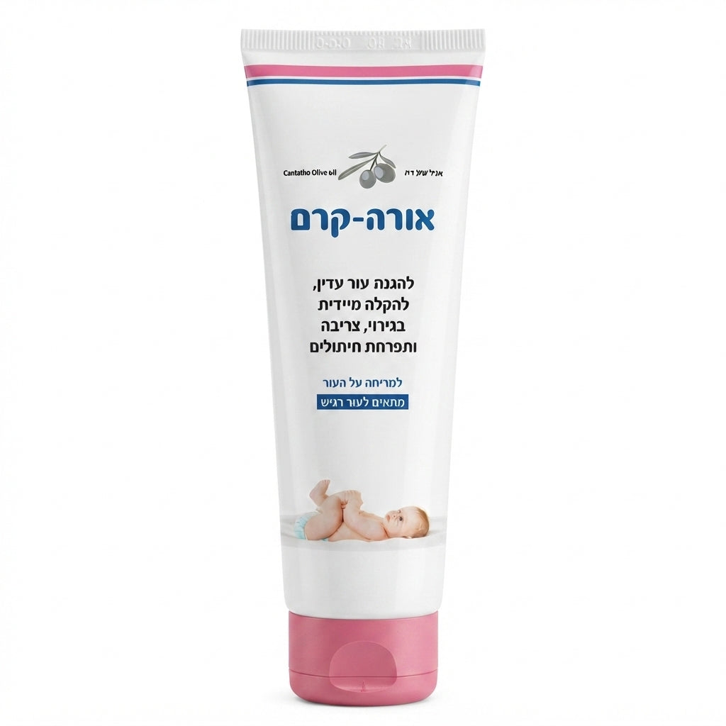 שפופרת אורה קרם משחה לתפרחת חיתולים Ora Cream בנפח 90 גרם, להגנת עור עדין ולהקלה בגירוי וצריבה, בעיצוב בגווני ורוד פוקסיה וכחול.