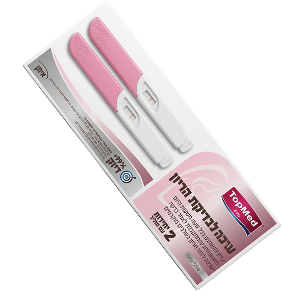 מארז זוג ערכות לבדיקת הריון TopMed עם מוליך לשימוש ביתי מהיר ומדויק Pregnancy Test Duo Pack