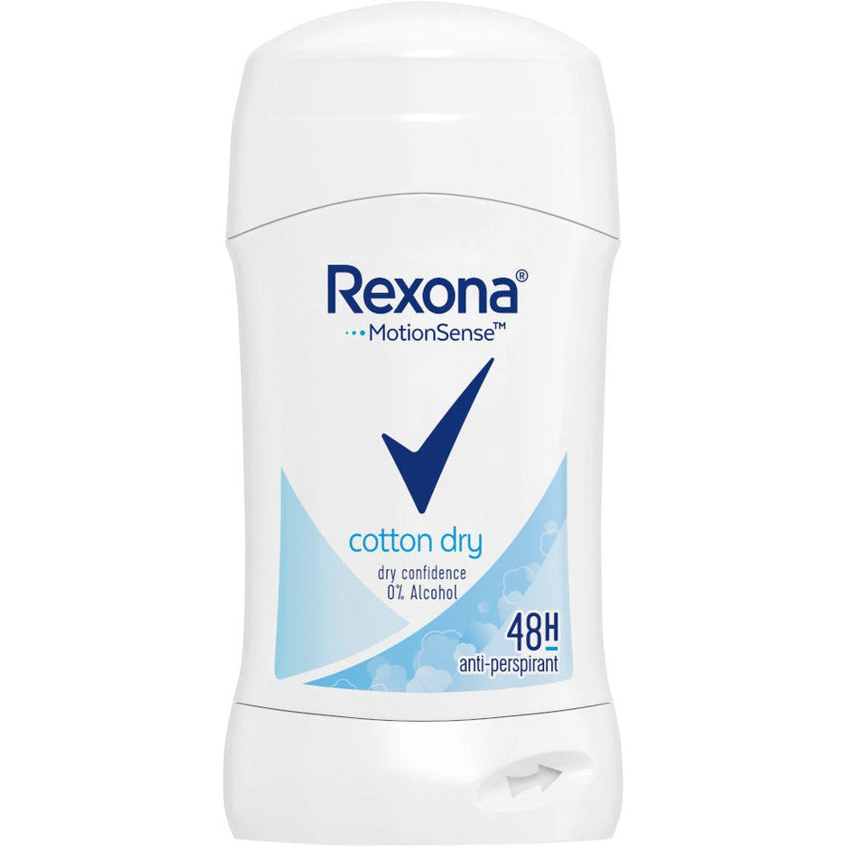 רקסונה דאודורנט סטיק כותנה לאישה עם טכנולוגיית מושן סנס להגנה אקסטרה עד 48 שעות 50 מ"ל Rexona Cotton Dry Stick