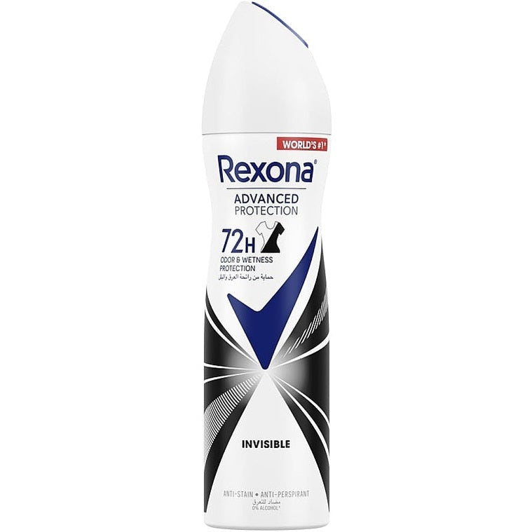 Rexona | רקסונה - Invisible Black + White | דאודורנט ספריי נגד סימנים לאישה (150 מ"ל)