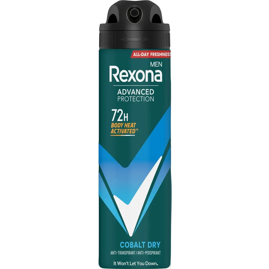 רקסונה מן דאודורנט ספריי קובלט דריי לגבר להגנה פעילה עד 72 שעות ללא אלכוהול 150 מ"ל Rexona Men Cobalt Dry