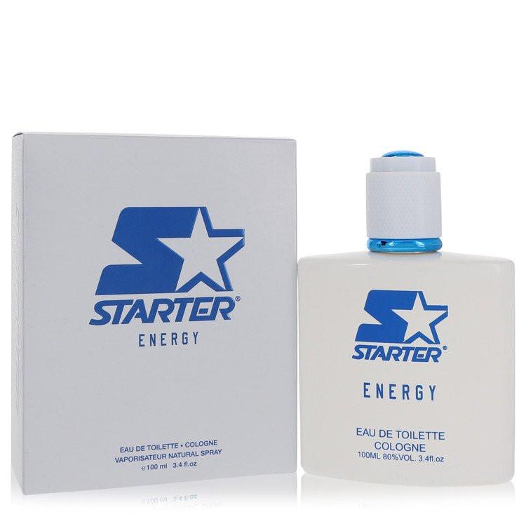בושם Starter Energy לגבר - או דה טואלט בבקבוק כסוף וכחול המקרין רעננות של תווים ימיים, מנדרינה תוססת ועץ אלגום.