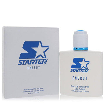 בושם Starter Energy לגבר - או דה טואלט בבקבוק כסוף וכחול המקרין רעננות של תווים ימיים, מנדרינה תוססת ועץ אלגום.