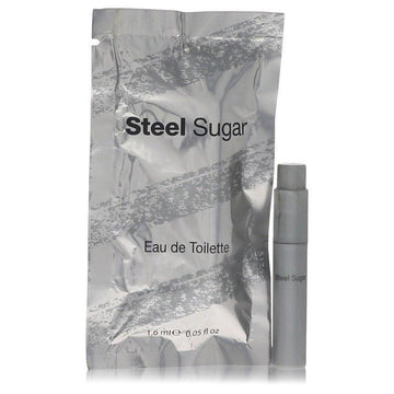 דוגמית בושם (Vial) של Steel Sugar מבית אקוולינה, מעוצבת בגווני כסף ומטאלי, המקרינה גבריות מודרנית, רעננות ארומטית וניחוח טבק וג'ינג'ר