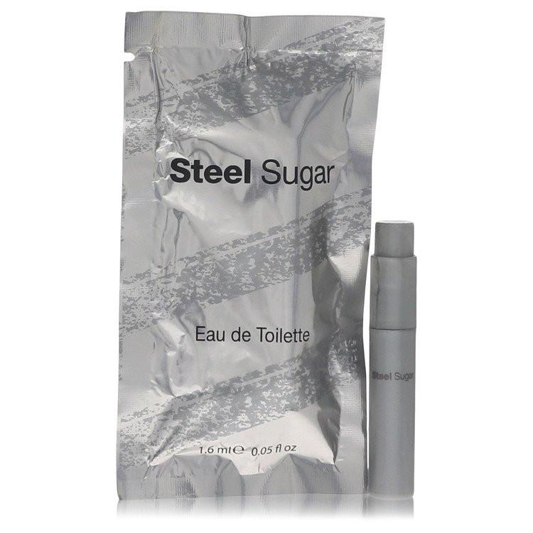 דוגמית בושם (Vial) של Steel Sugar מבית אקוולינה, מעוצבת בגווני כסף ומטאלי, המקרינה גבריות מודרנית, רעננות ארומטית וניחוח טבק וג'ינג'ר