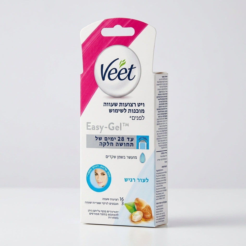 ויט Veet רצועות שעווה מוכנות לשימוש להסרת שיער פנים מועשרות בשמנים אתריים וניחוח ורד 16 יחידות