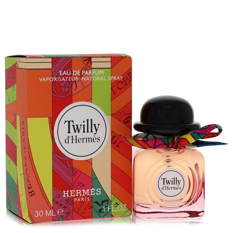 בושם הרמס טווילי לאישה Hermès Twilly d'Hermès Eau de Parfum בבקבוק יוקרתי עם כובע באולר וצעיף משי צבעוני