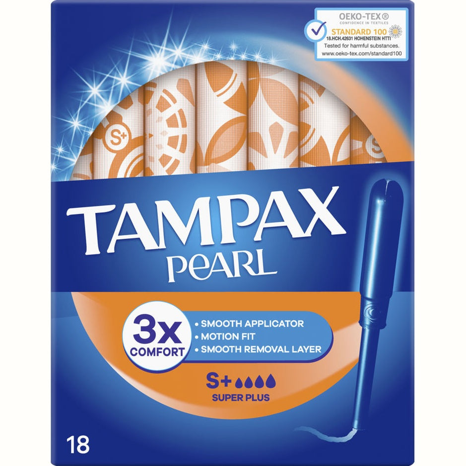 טמפוני טמפקס פרל סופר פלוס עם מוליך פלסטיק SmoothTouch לזרימה חזקה עד חזקה מאוד 18 יחידות Tampax Pearl Super Plus