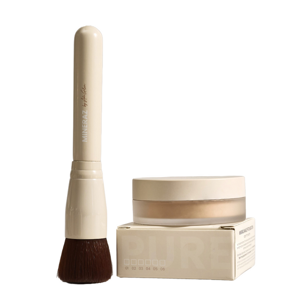 מייקאפ מינרלי אבקתי של מינרז MINERAZ רב תכליתי 4 ב-1 לכיסוי מושלם והגנה מהשמש 30 מ"ל