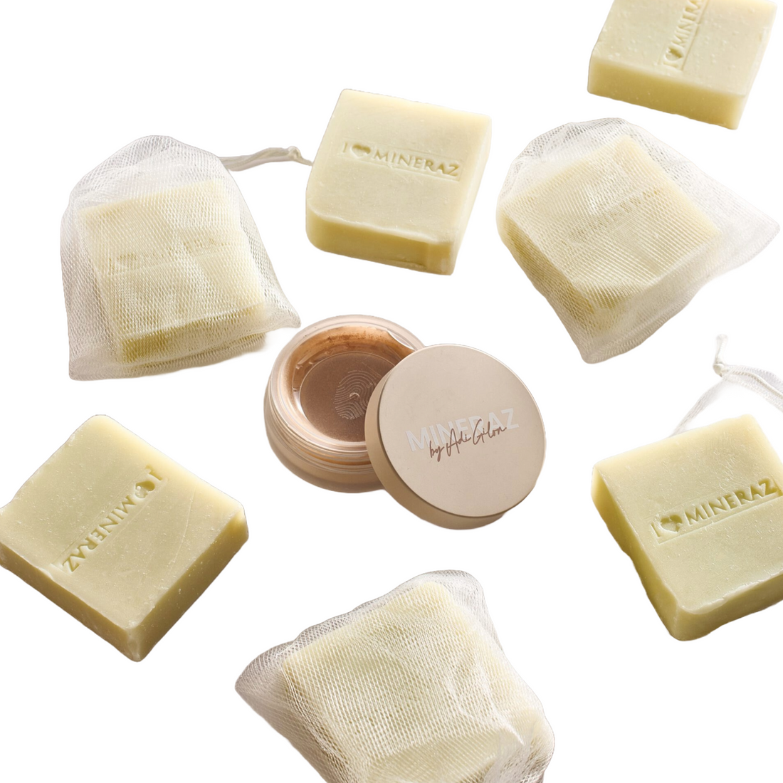 מארז מהדורה חדשה של מינרז MINERAZ הכולל מייקאפ מינרלי וסבון אבץ לחיטוי וניקוי הפנים